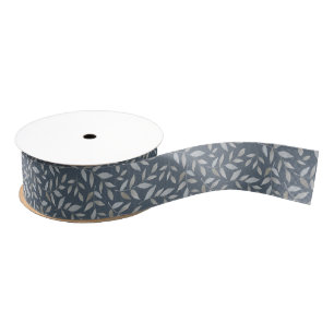 Silver Leaves on Charcoal Grey Grosgrain Ribbon