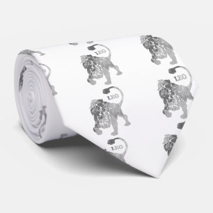 Silver Leo Lion Zodiac White Tie