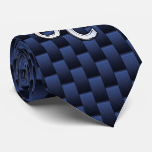 Silver Leo Symbol on Navy Blue Carbon Fiber Print Tie