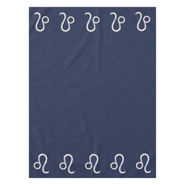 Silver Leo Symbol on Navy Blue Carbon Fibre Print Tablecloth (Front)