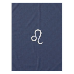Silver Leo Symbol on Navy Blue Carbon Fibre Print Tablecloth