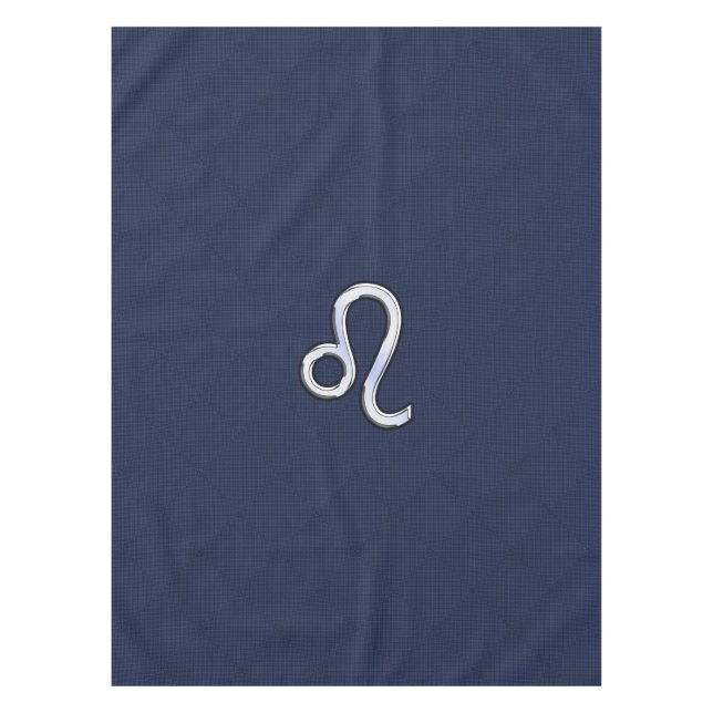 Silver Leo Symbol on Navy Blue Carbon Fibre Print Tablecloth (Front)
