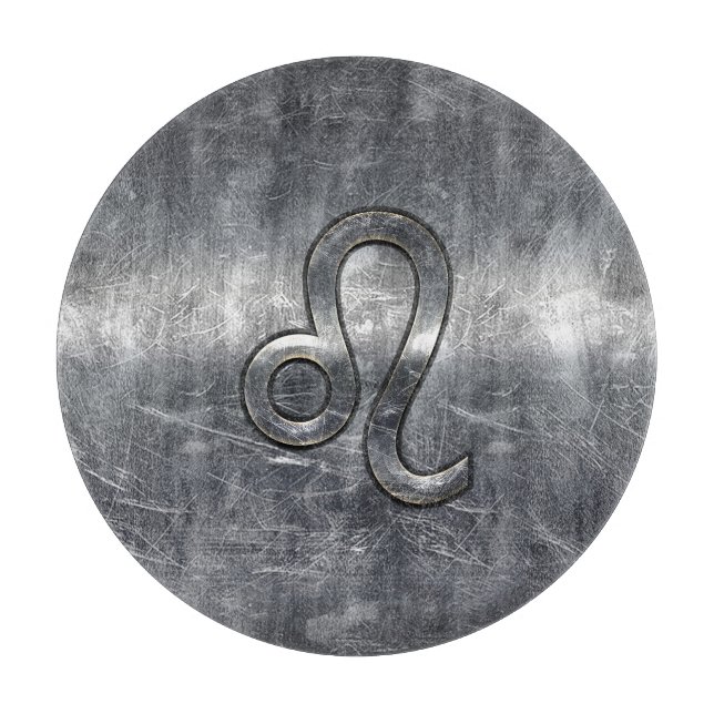 Silver Leo Zodiac Sign in Grunge Distressed Style Cutting Board (Front)