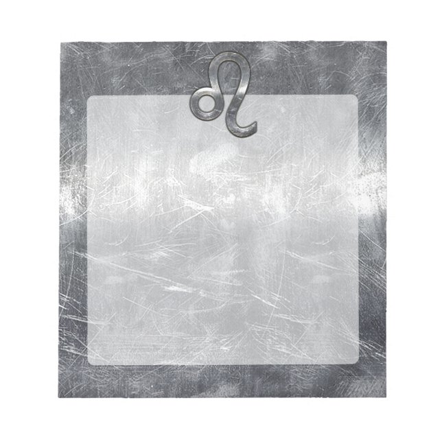 Silver Leo Zodiac Sign in Grunge Distressed Style Notepad (Front)