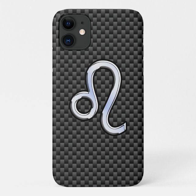 Silver Leo Zodiac Symbol Charcoal Carbon Fibre Case-Mate iPhone Case (Back)