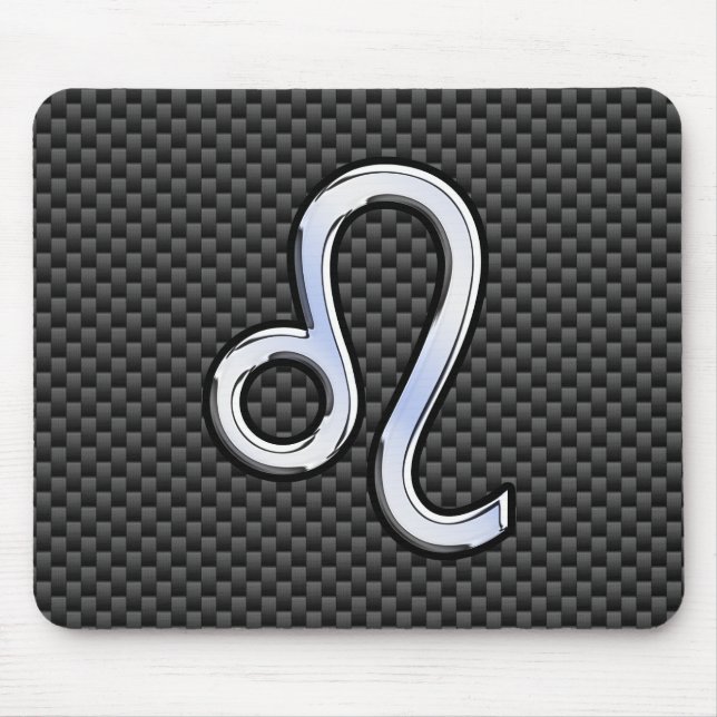 Silver Leo Zodiac Symbol Charcoal Carbon Fibre Mouse Mat (Front)