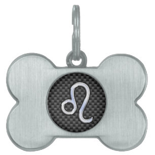Silver Leo Zodiac Symbol Charcoal Carbon Fibre Pet Tag