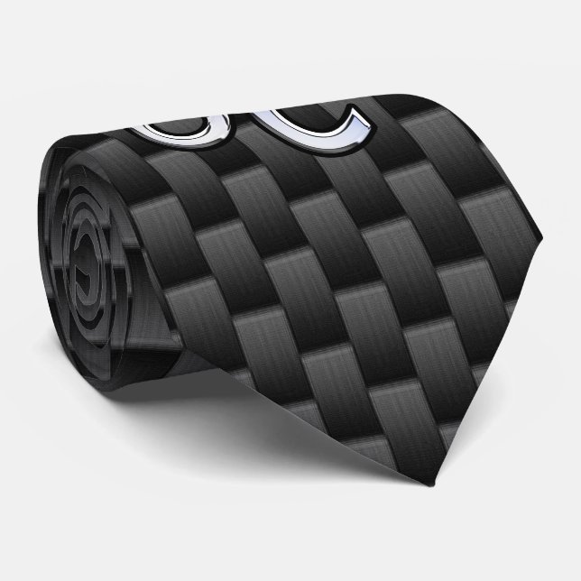 Silver Leo Zodiac Symbol Charcoal Carbon Fibre Tie (Rolled)