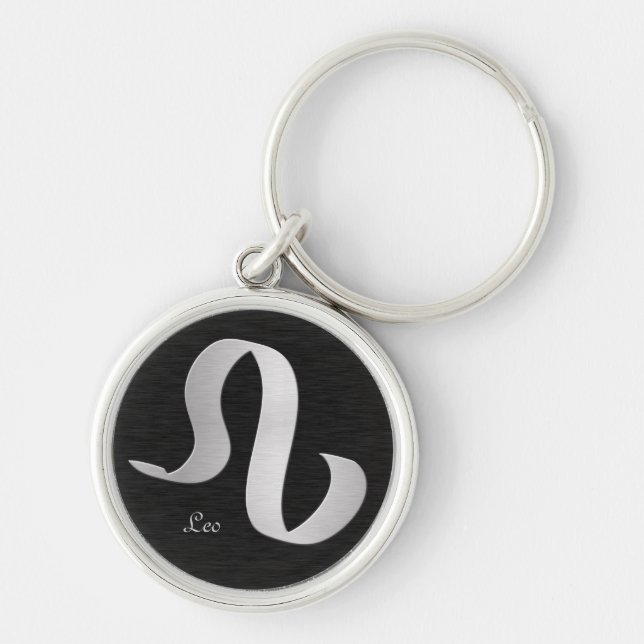 Silver Leo Zodiac Symbol Key Ring (Front)