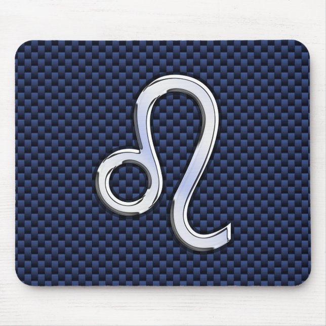 Silver Leo Zodiac Symbol Navy Carbon Fibre Print Mouse Mat (Front)
