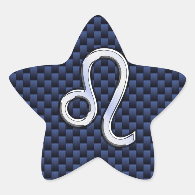 Silver Leo Zodiac Symbol Navy Carbon Fibre Print Star Sticker (Front)