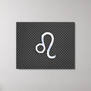 Silver Leo Zodiac Symbol on Carbon Fibre Print