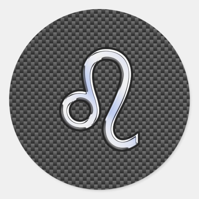 Silver Leo Zodiac Symbol on Carbon Fibre Print Classic Round Sticker (Front)
