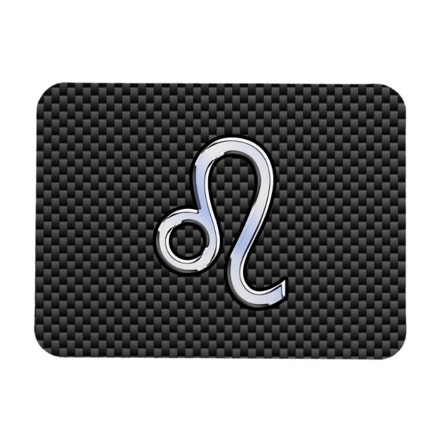 Silver Leo Zodiac Symbol on Carbon Fibre Print Magnet (Horizontal)