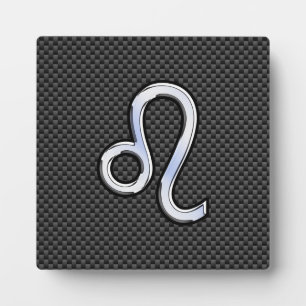 Silver Leo Zodiac Symbol on Carbon Fibre Print Plaque