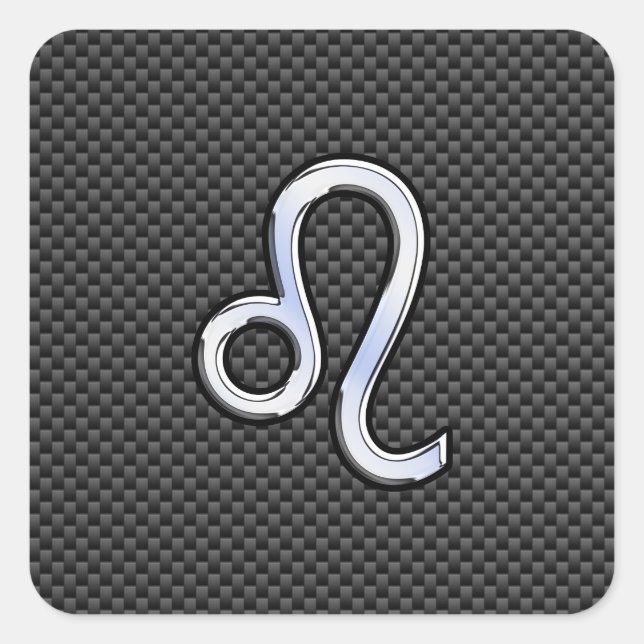 Silver Leo Zodiac Symbol on Carbon Fibre Print Square Sticker (Front)