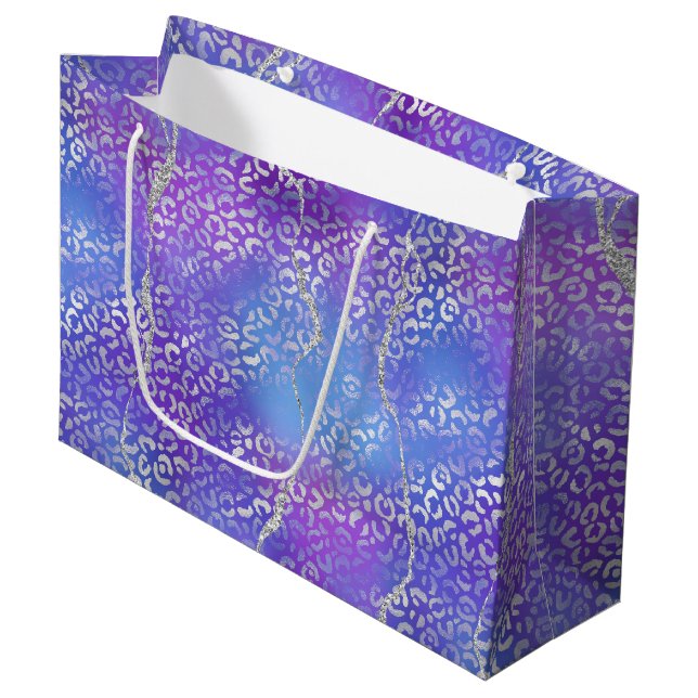 Silver Leopard Agate | Glam Abstract Gradient Large Gift Bag (Front Angled)