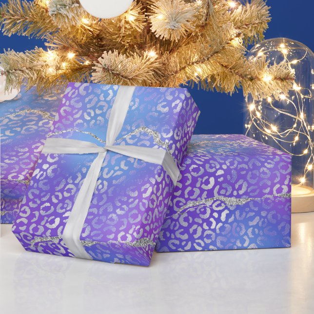 Silver Leopard Agate | Glam Abstract Gradient Wrapping Paper (Holidays)