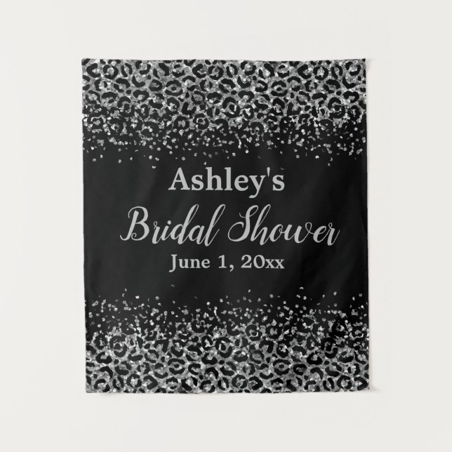 Silver Leopard Bridal Shower Backdrop Photo Booth Tapestry (Front)