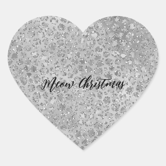 Silver Leopard Grey Meow Kitty Cat  Heart Sticker (Front)