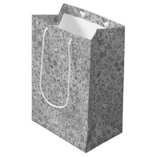 Silver Leopard Grey Meow Kitty Cat Medium Gift Bag