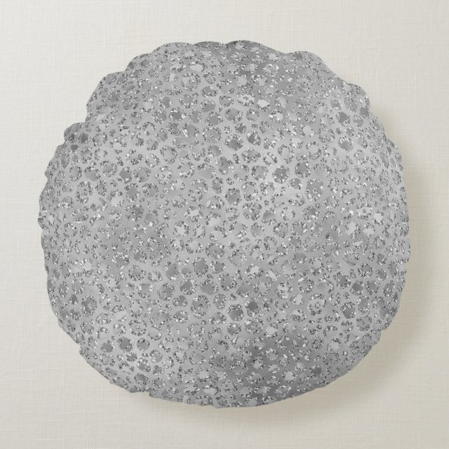 Silver Leopard Grey Meow Kitty Cat  Round Cushion (Front)