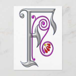 Silver Letter F Ornamental II Print Postcard