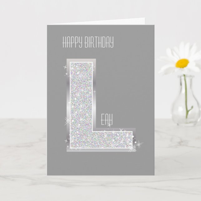 Silver Letter L Card (Small Plant)