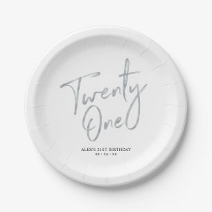 Silver Lettering Twenty one 21st birthday Party Paper Plate