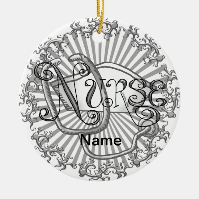Silver letters nurse  ceramic tree decoration (Front)