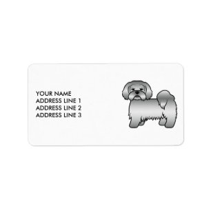 Silver Lhasa Apso Cute Cartoon Dog & Custom Text Label