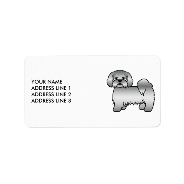 Silver Lhasa Apso Cute Cartoon Dog & Custom Text Label (Front)
