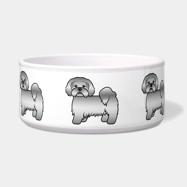 Silver Lhasa Apso Cute Cartoon Dog Illustration (Front)