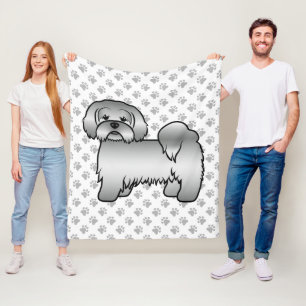Silver Lhasa Apso Cute Cartoon Dog Illustration Fleece Blanket