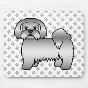Silver Lhasa Apso Cute Cartoon Dog Illustration Mouse Mat