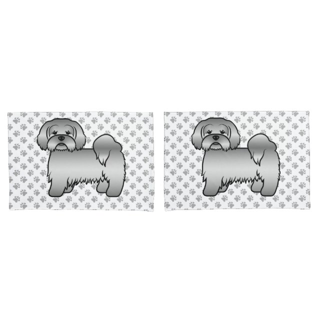 Silver Lhasa Apso Cute Cartoon Dog Illustration Pillowcase (Front-Set)