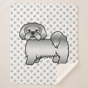 Silver Lhasa Apso Cute Cartoon Dog Illustration Sherpa Blanket