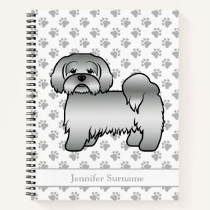 Silver Lhasa Apso Cute Cartoon Dog & Name Notebook