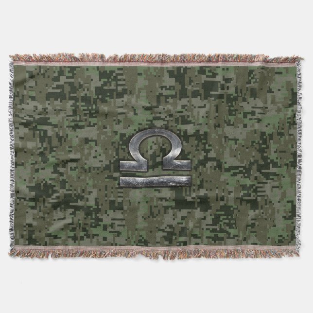Silver Libra Zodiac Green Digital Camo Throw Blanket (Front)