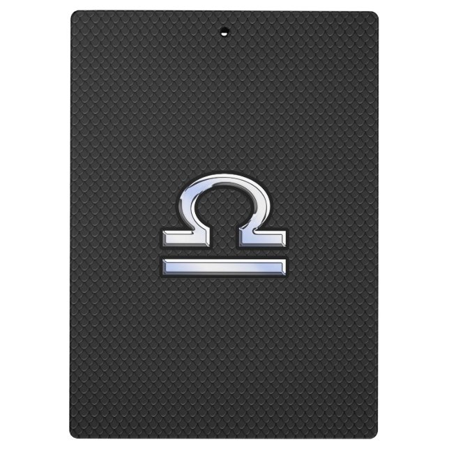 Silver Libra Zodiac Sign on black snake skin style Clipboard (Back)