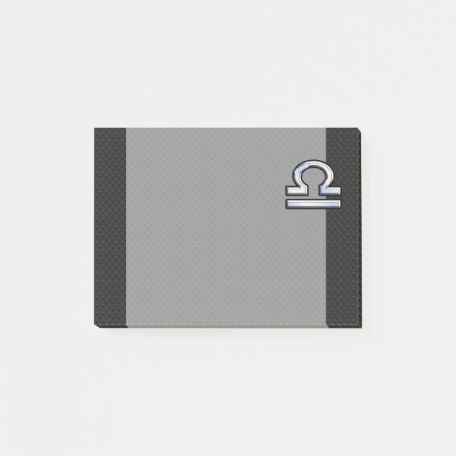 Silver Libra Zodiac Sign on black snake skin style Post-it Notes (Front)