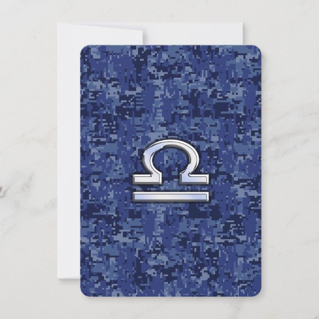 Silver Libra Zodiac Sign on blue digital camo (Front)