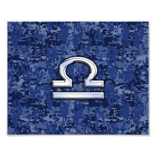 Silver Libra Zodiac Sign on blue digital camo