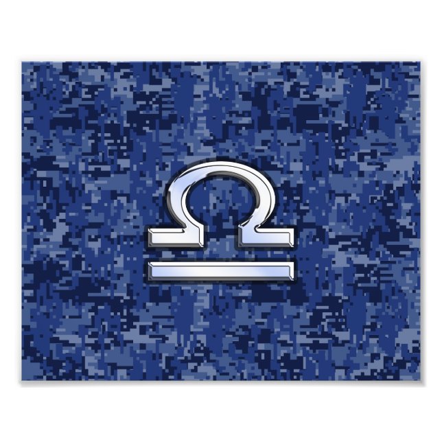 Silver Libra Zodiac Sign on blue digital camo (Front)
