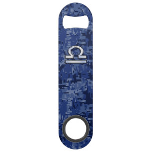 Silver Libra Zodiac Sign on blue digital camo