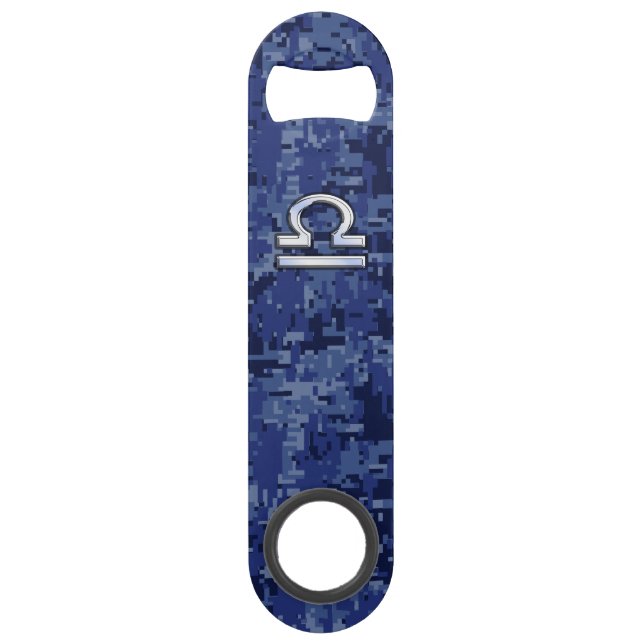 Silver Libra Zodiac Sign on blue digital camo (Front)