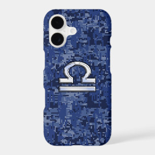 Silver Libra Zodiac Sign on blue digital camo