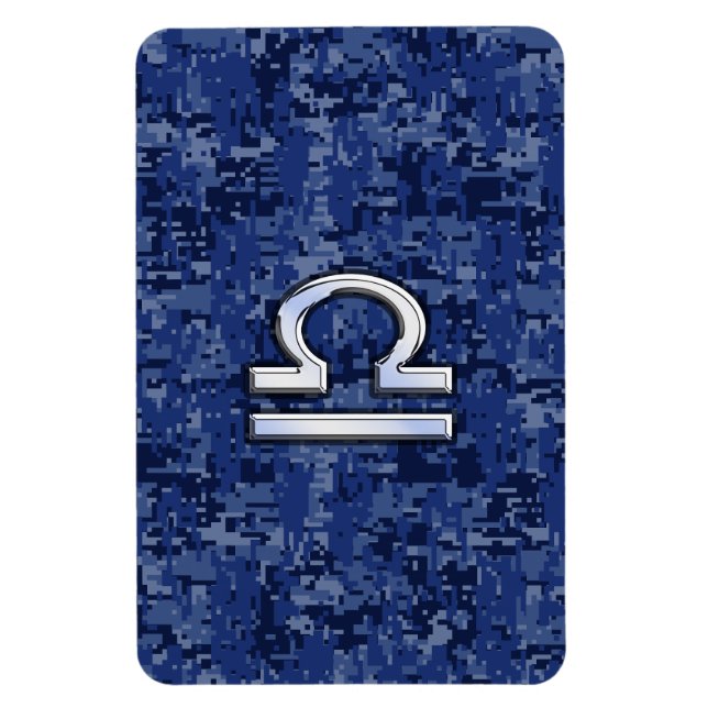 Silver Libra Zodiac Sign on blue digital camo Magnet (Vertical)