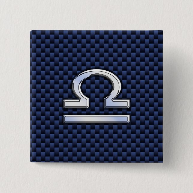 Silver Libra Zodiac Symbol Navy Blue Carbon Fiber 15 Cm Square Badge (Front)