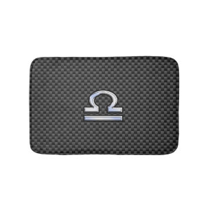 Silver Libra Zodiac Symbol on Carbon Fibre Print Bath Mat